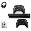 Pre-Owned Xbox One X 1TB with 2 Controller, 4K Ultra HD Black with BOLT AXTION Cleaning Kit Headset Bundle (Refurbished: Like New)