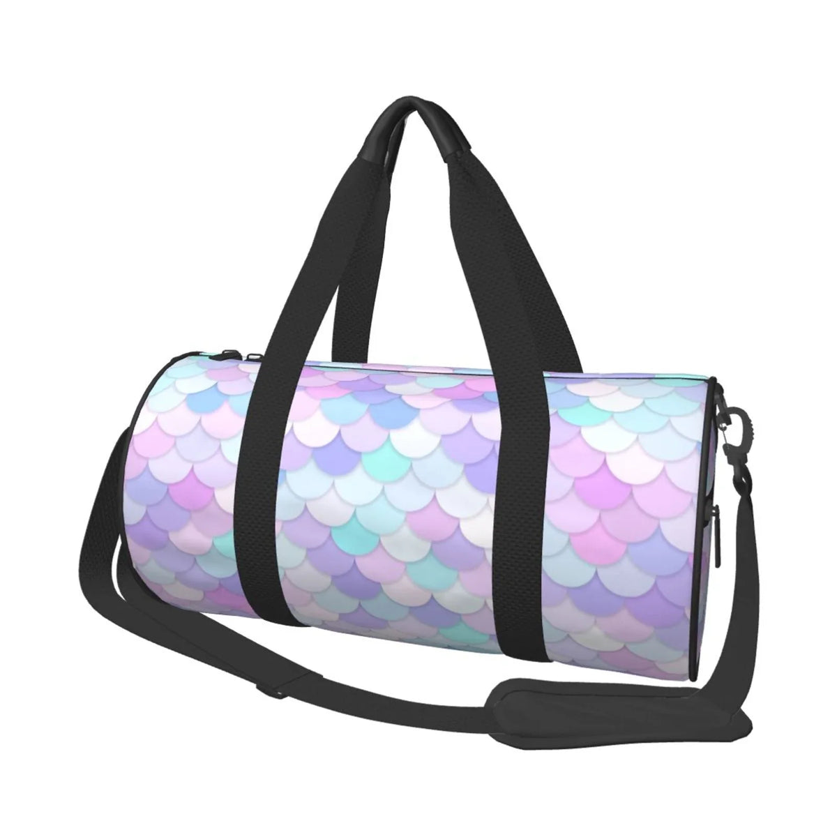 Coaee Rainbow Scales Large Capacity Travel Luggage Bag Cylinder Gym Bag Fluid Sports Bag with Pocket and Compartment
