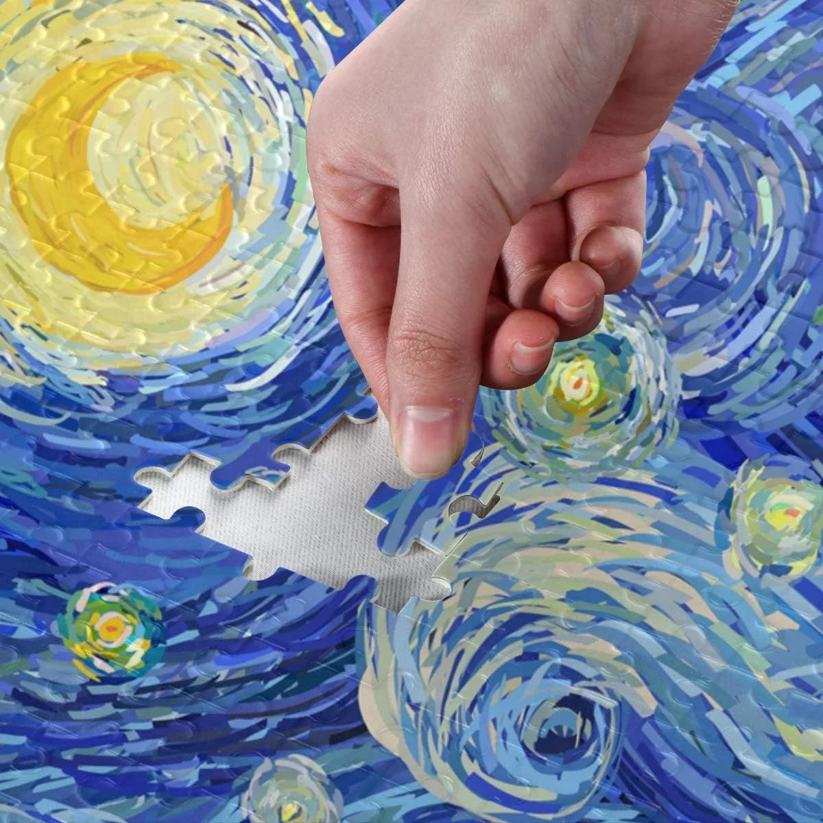 Wellsay Starry Night Sky Swirly Cloud Stars Glowing Moon Van Gogh Style Print Jigsaw Puzzles 1000 Pieces Puzzle for Adults Kids DIY Gift