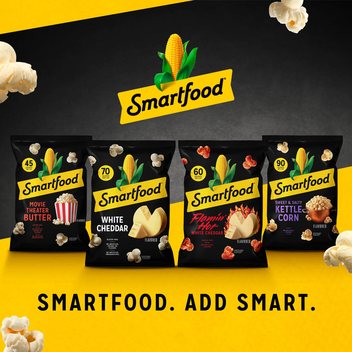 (2 pack) Smartfood White Cheddar; Kettle Corn & Movie Theater Butter Flavor Variety Pack Popcorn Snacks; 0.5 oz Bags; 40 Count Multipack