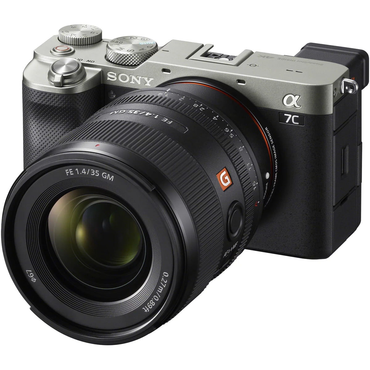 a7C Mirrorless Full Frame Camera Body + FE 35mm F1.4 GM G Master Lens SEL35F14GM Silver ILCE7C/S Bundle with Deco Gear Photography Backpack Case + Microphone + LED + Monopod and Accessories