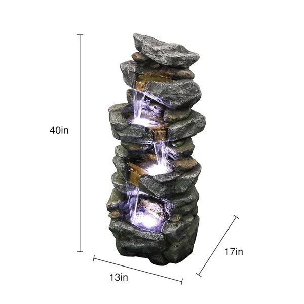 Fithood 40inches High Stacked Simulated Rock Fluid Fountain with LED Lights