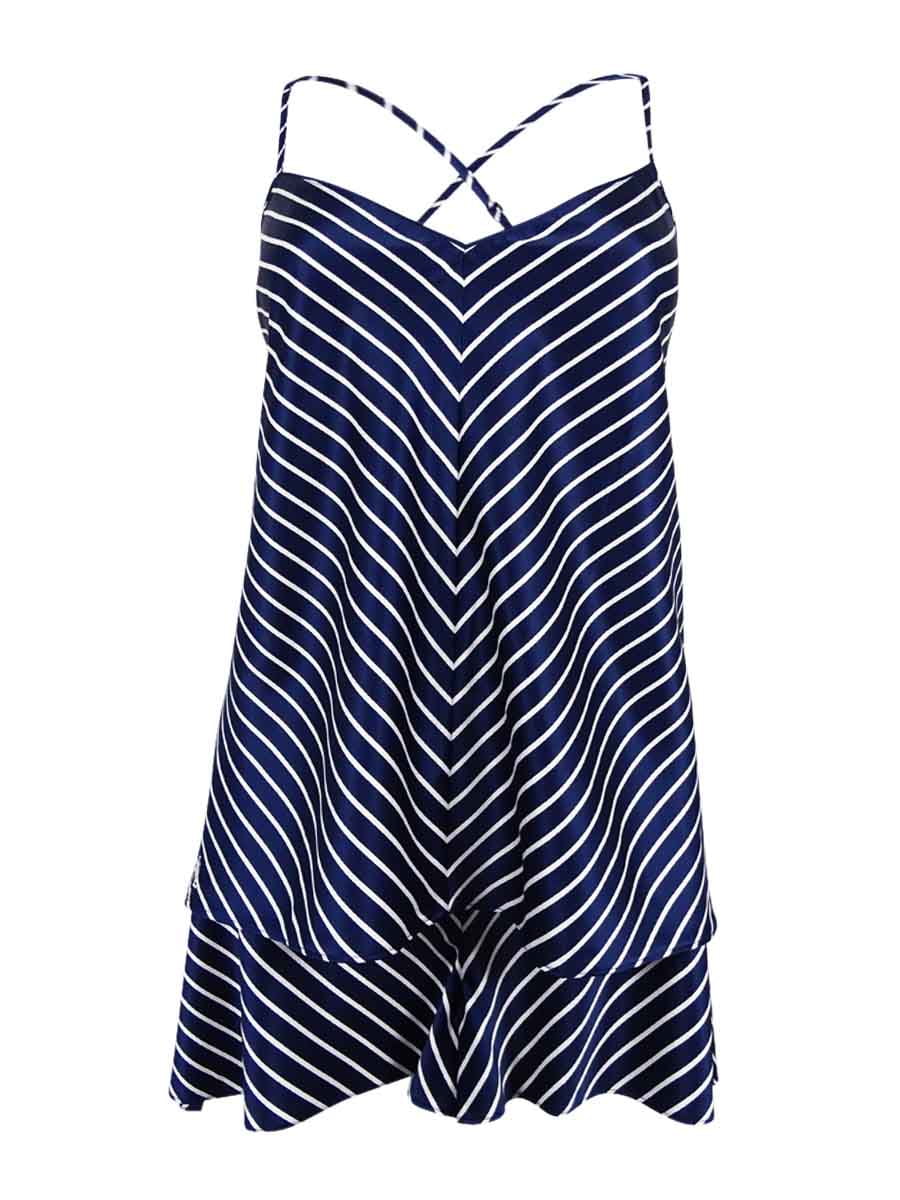 Lauren Ralph Lauren Women's Stripe Satin Camisole Sleepwear (XL, Navy/White)