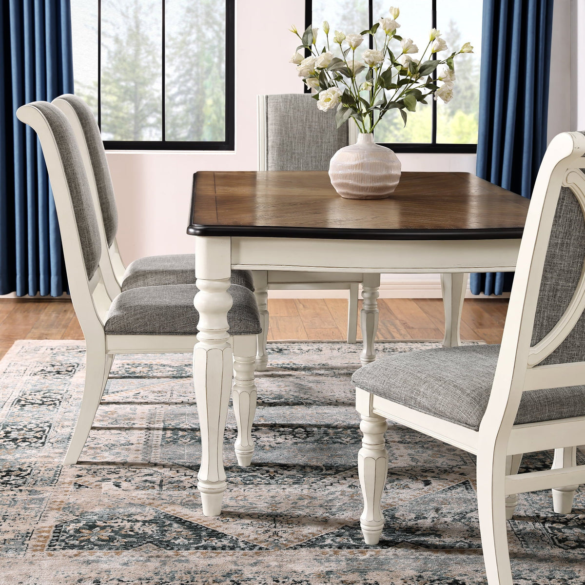 Roundhill Furniture Belleza French Country 5-Piece Dining Set in Antique White and Weathered Oak Finish