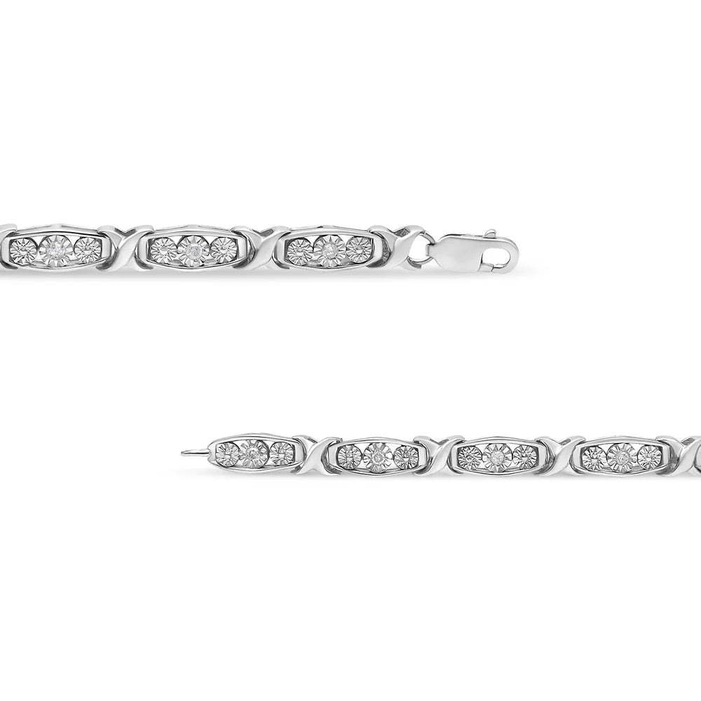 .925 Sterling Silver 1/10 Cttw Diamond Miracle Set 3 Stone Link Bracelet (I-J Color; I2-I3 Quality) - 7.25" cmes
