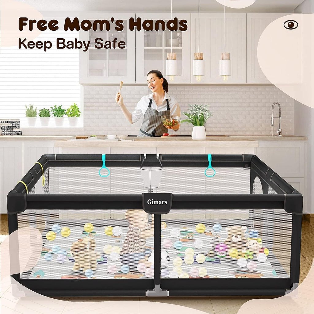 Upgraded 320D Washable Baby Playpen with Padding Mat; 6in1 Large Playpen for Toddlers; Sturdy & Safe Playpen with Padded Cotton Top Rod for Protecting Babies; Baby Play Yard with Zipper Gate
