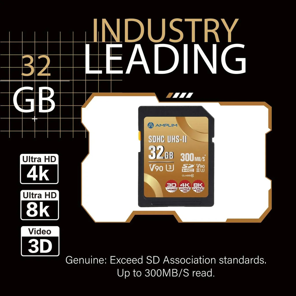 Amplim Extreme High Speed 32GB UHS-II V90 SDXC SD Card for 4K 8K UHD Video Camera Camcorder