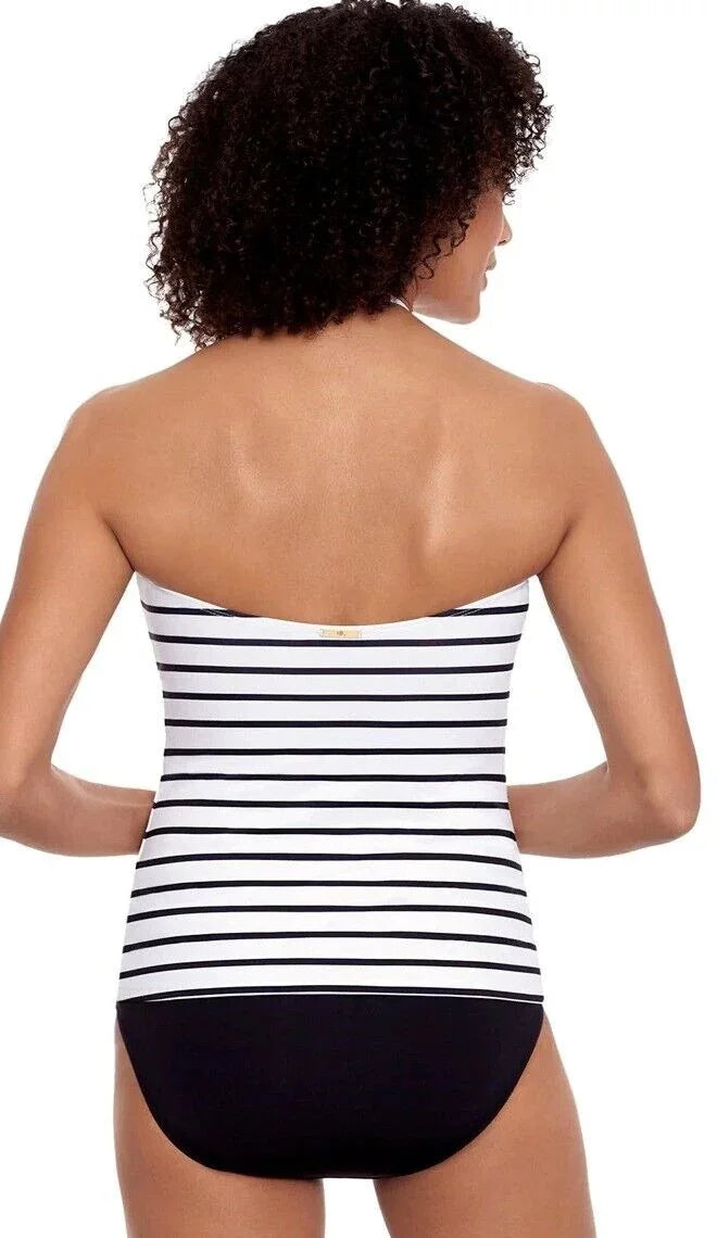 Ralph Lauren WHITE Striped Tummy-Control Tankini Swim Top, US 14