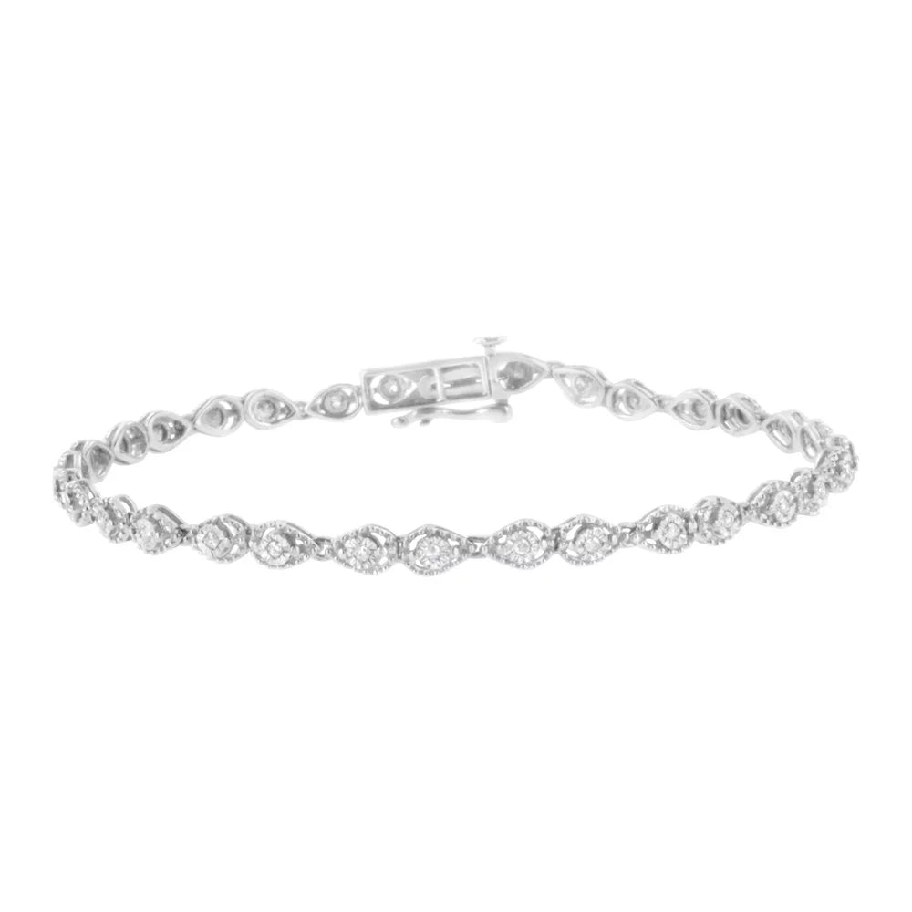 .925 Sterling Silver 1/2 cttw Miracle-Set Diamond Pear Shaped Link Bracelet (I-J Color; I3 Clarity) - 7.25"