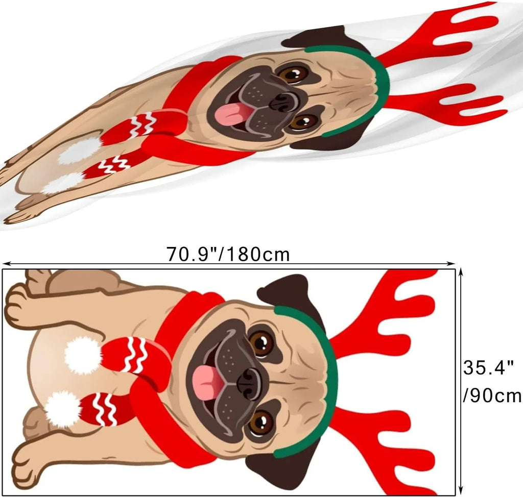 Hyjoy Christmas Pug Dog On White Long Silk Neck Scarf Lightweight Shawl Wrap Scarves for Women Girls