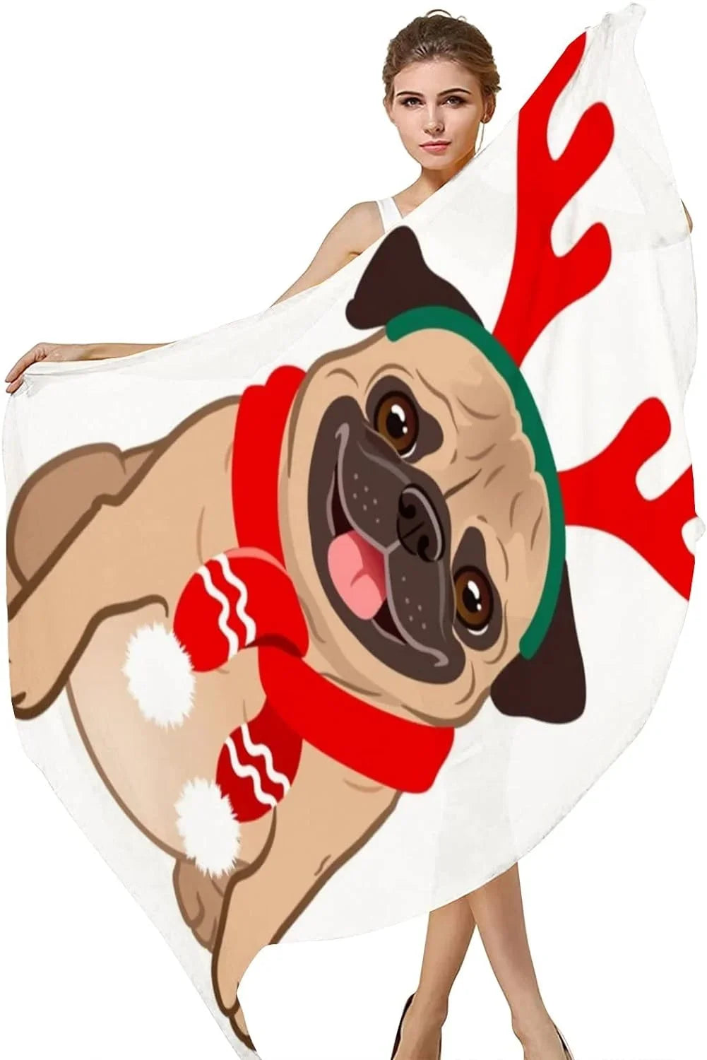 Hyjoy Christmas Pug Dog On White Long Silk Neck Scarf Lightweight Shawl Wrap Scarves for Women Girls