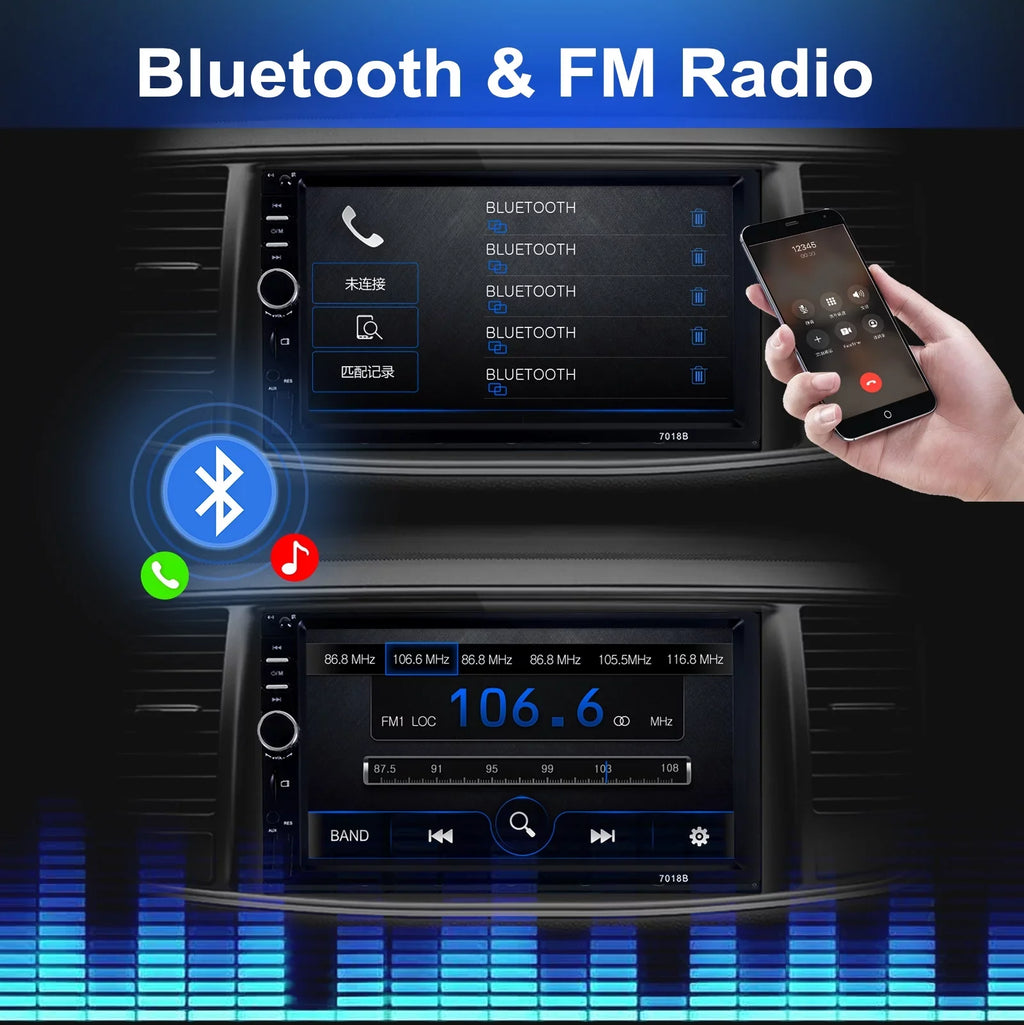 7" Car Stereo Double Din Bluetooth Car Radio Touch Monitor Car Radio Audio Receiver Radio with Backup Camera - Support Mirror Link/USB/SD/AUX, Hands Free Calling
