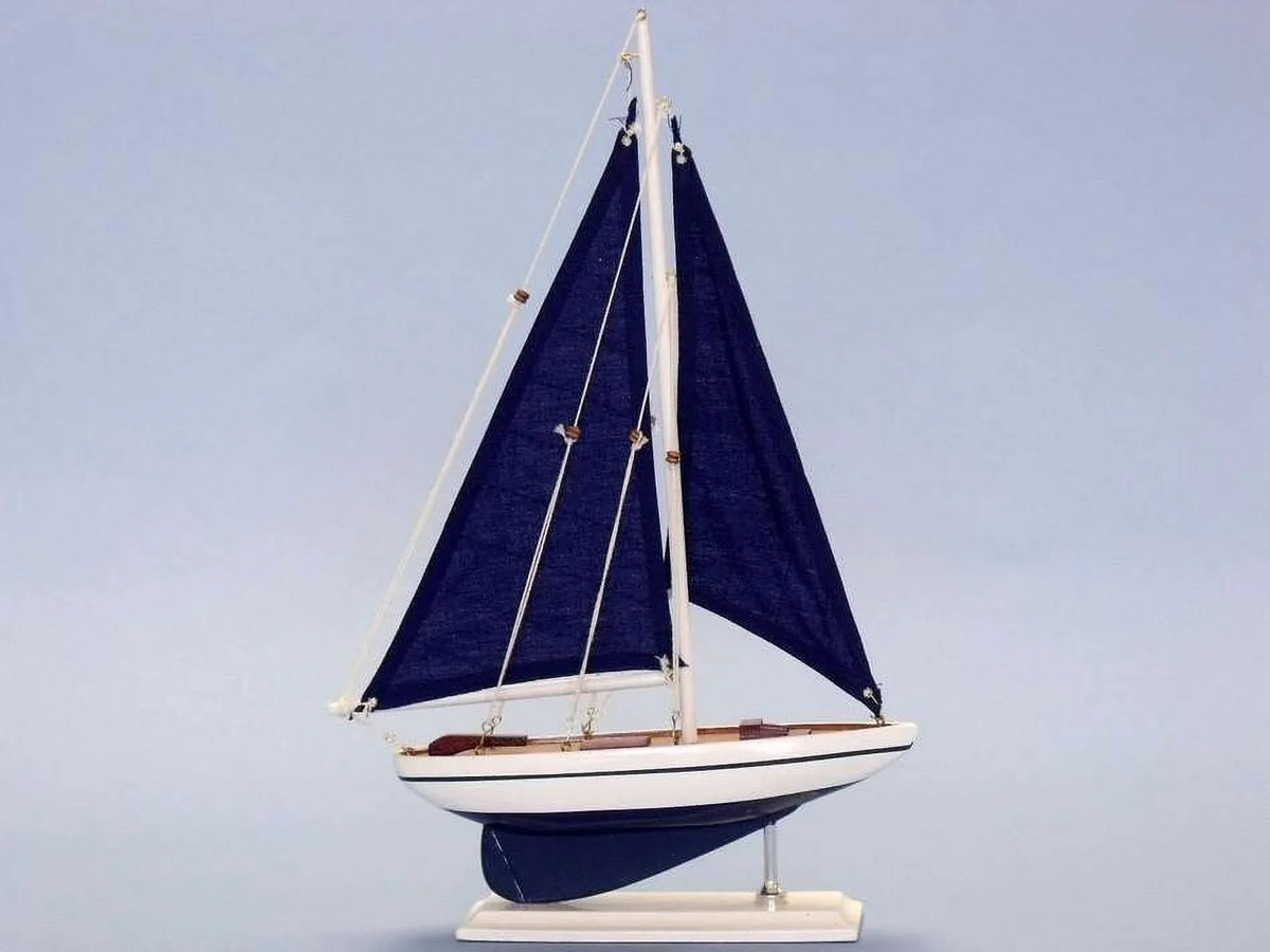 Handcrafted Model Ships Pacific Sailor 17 in. - Blue Sails Decorative Sail Boat