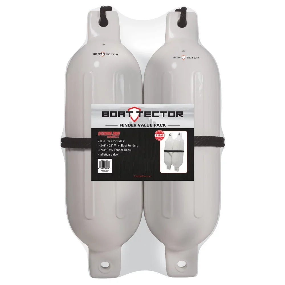 Extreme Max 3006.7201 BoatTector Inflatable Fender Value 2-Pack - 6.5" x 22", White