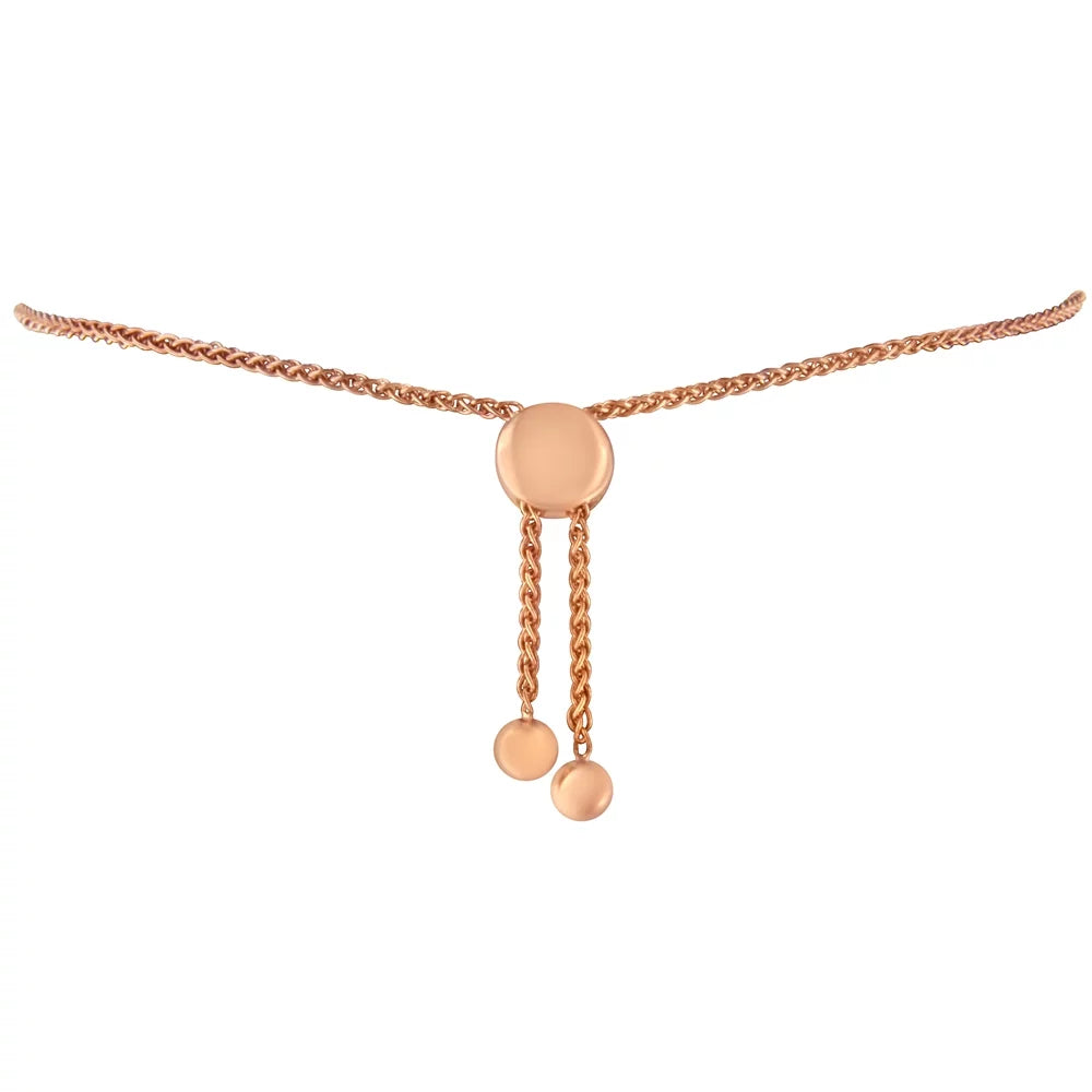14K Rose Gold Plated .925 Sterling Silver Diamond Accent Circle and Heart Link Adjustable 6”-10” Bolo Bracelet (I-J Color; I3 Clarity)
