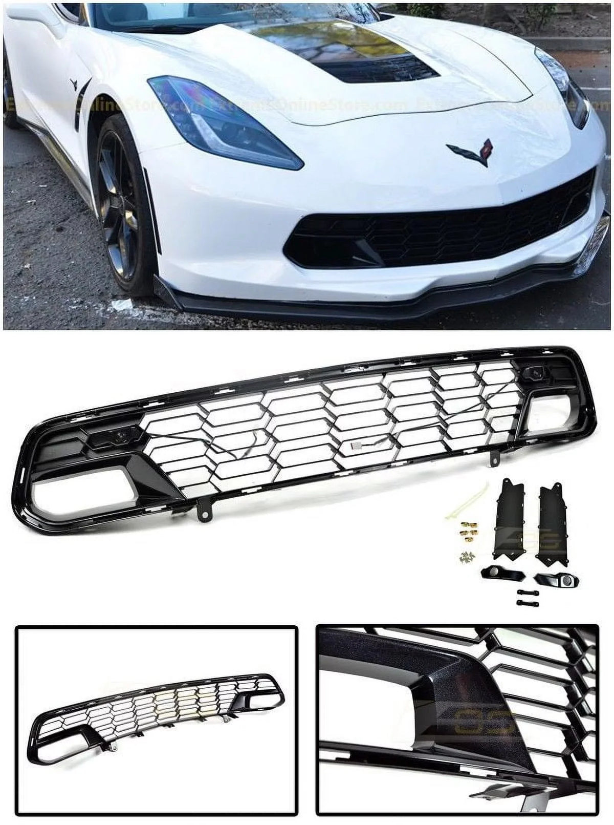 Extreme Online Store Replacement for 2014-2019 Chevrolet Corvette C7 All Models | GM Factory Z06 Style Painted Carbon Flash Metallic Front Bumper Lower Grille Cover (with Front Camera Bracket)