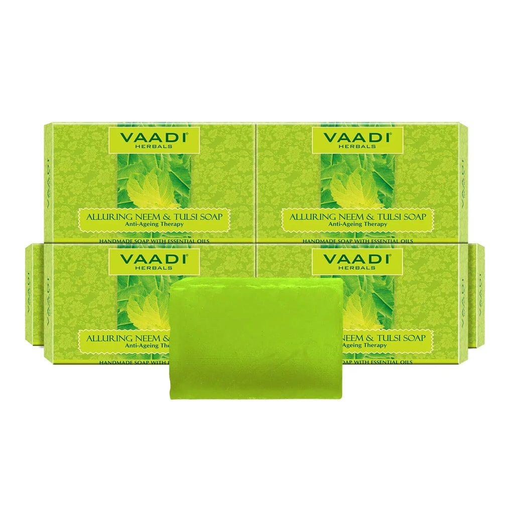 Vaadi Herbals Alluring Neem Tulsi Soap With Vitamin E And Tea Tree Oil, 75G X 6