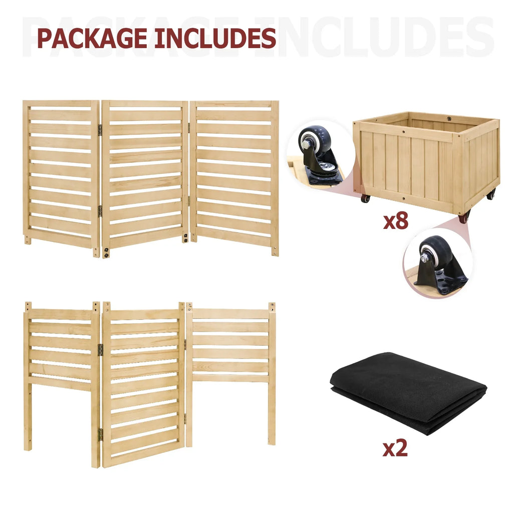 EAGLE PEAK Tri Fold Outdoor Cedar Privacy Display with 2 Raised Garden Beds, 3 Hinged Panels for Patio, Deck, Backyard, Freestanding Privacy Panel with Planter Boxes,61.3''L x 19.7''W x 66.5''H,Natural