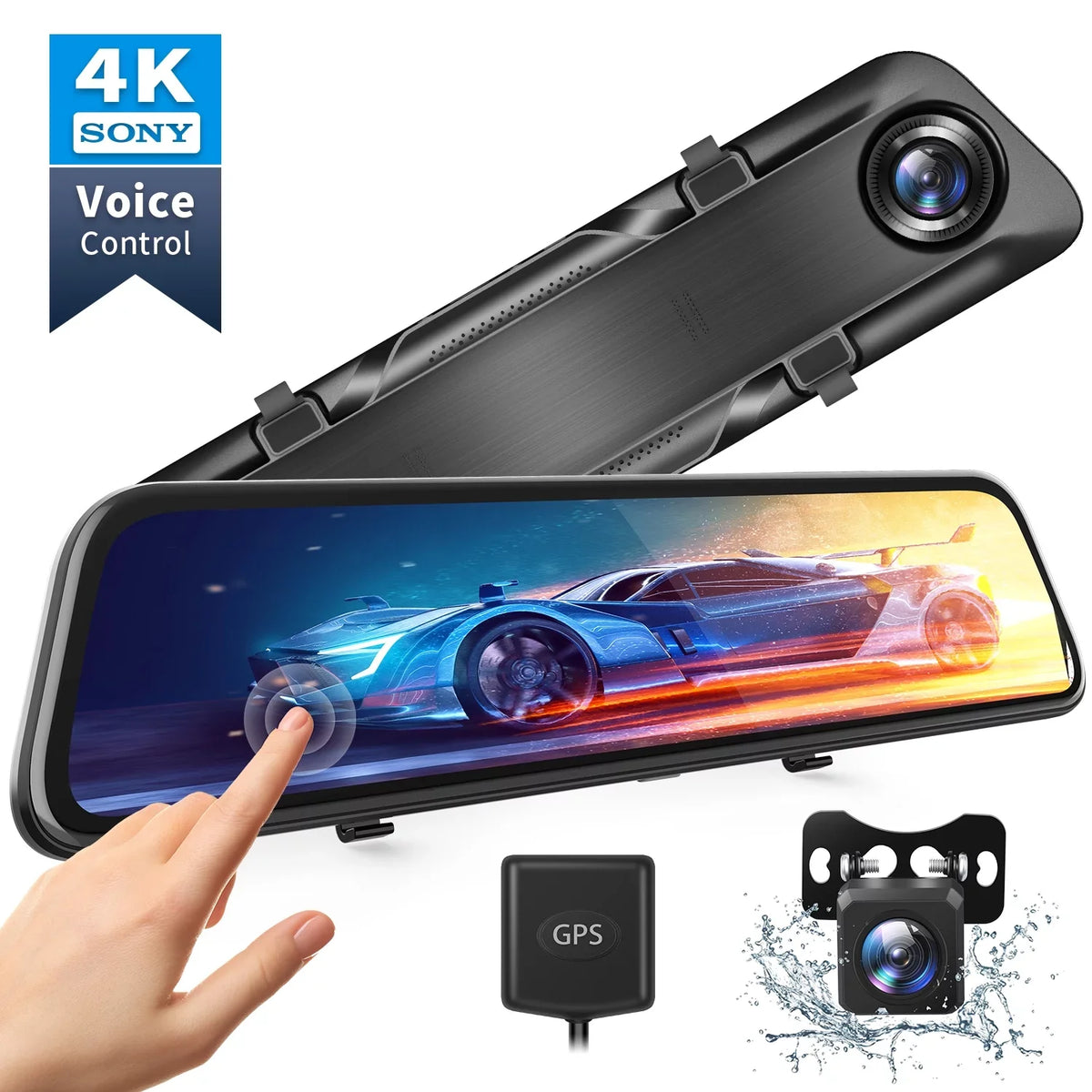 4K 12" Mirror Dash Cam - Vantop H612T Front & Rear View Dual Dash Camera, IPS Touch Display Voice Control Cars Mirror Camera W/Night Vision Parking Monitor