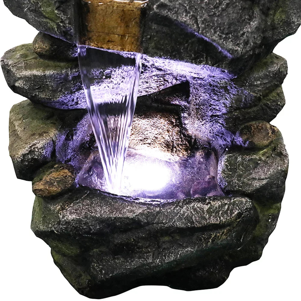 Kmowoo 40inches High Stacked Simulated Rock Fluid Fountain with LED Lights