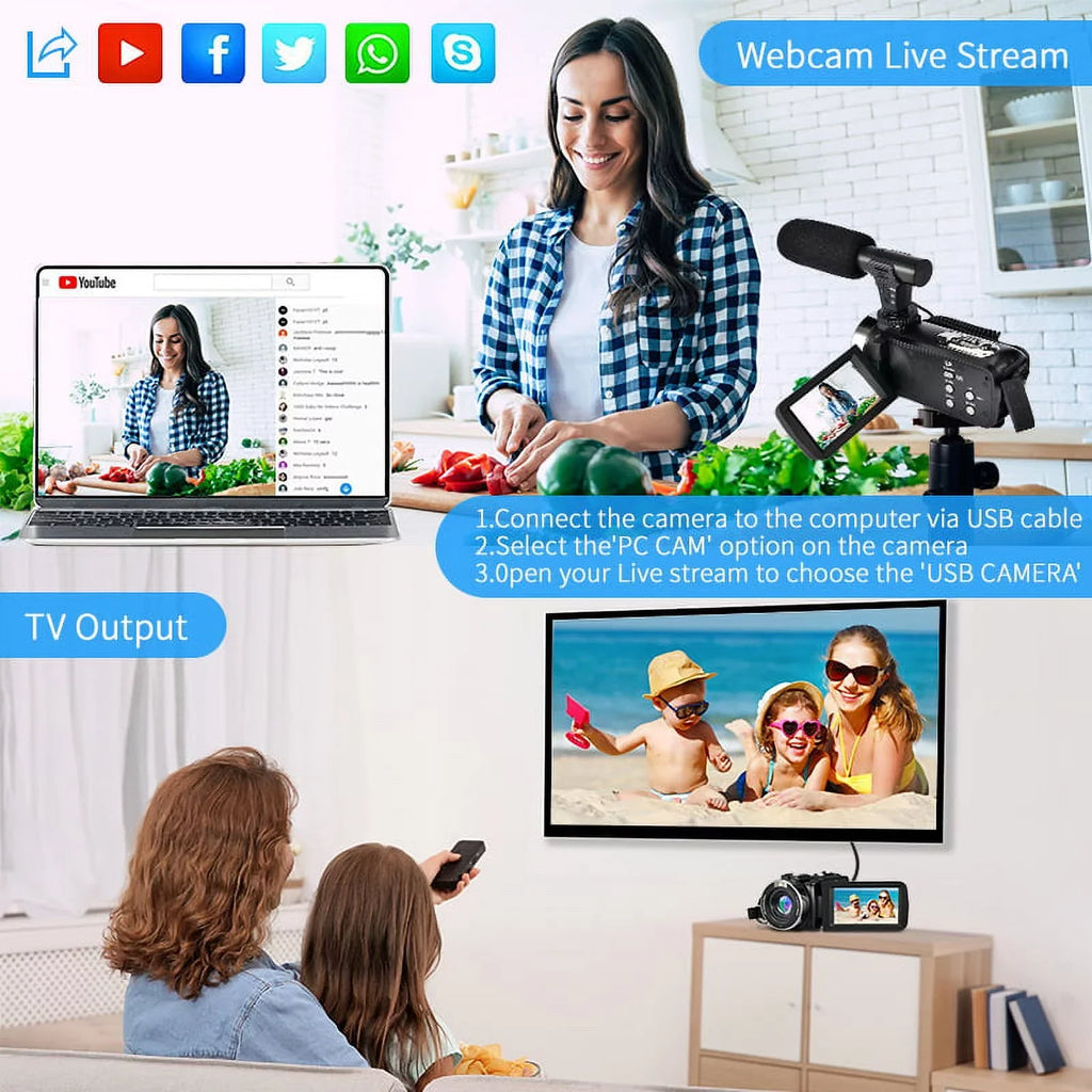 4K Camcorder Vlogging Camera for Youtube Ultra HD 48MP Video Camera with Microphone & Remote Control Wifi Digital Camera 3.0" IPS Touch Monitor