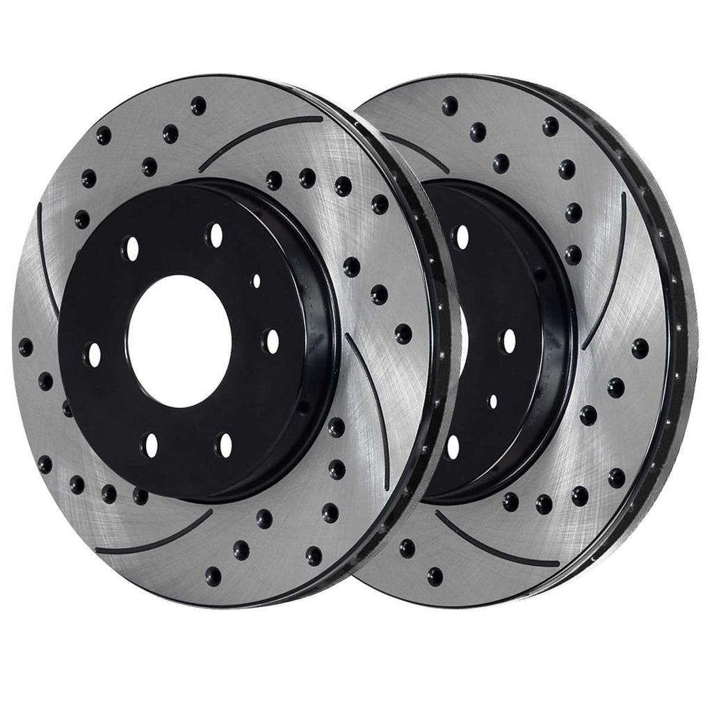 AutoShack Front Drilled Slotted Brake Rotors Black and Ceramic Pads Kit Driver and Passenger Side Replacement for GMC Acadia Limited Saturn Outlook 2009-2017 Chevrolet Traverse 2008-2017 Buick Enclave