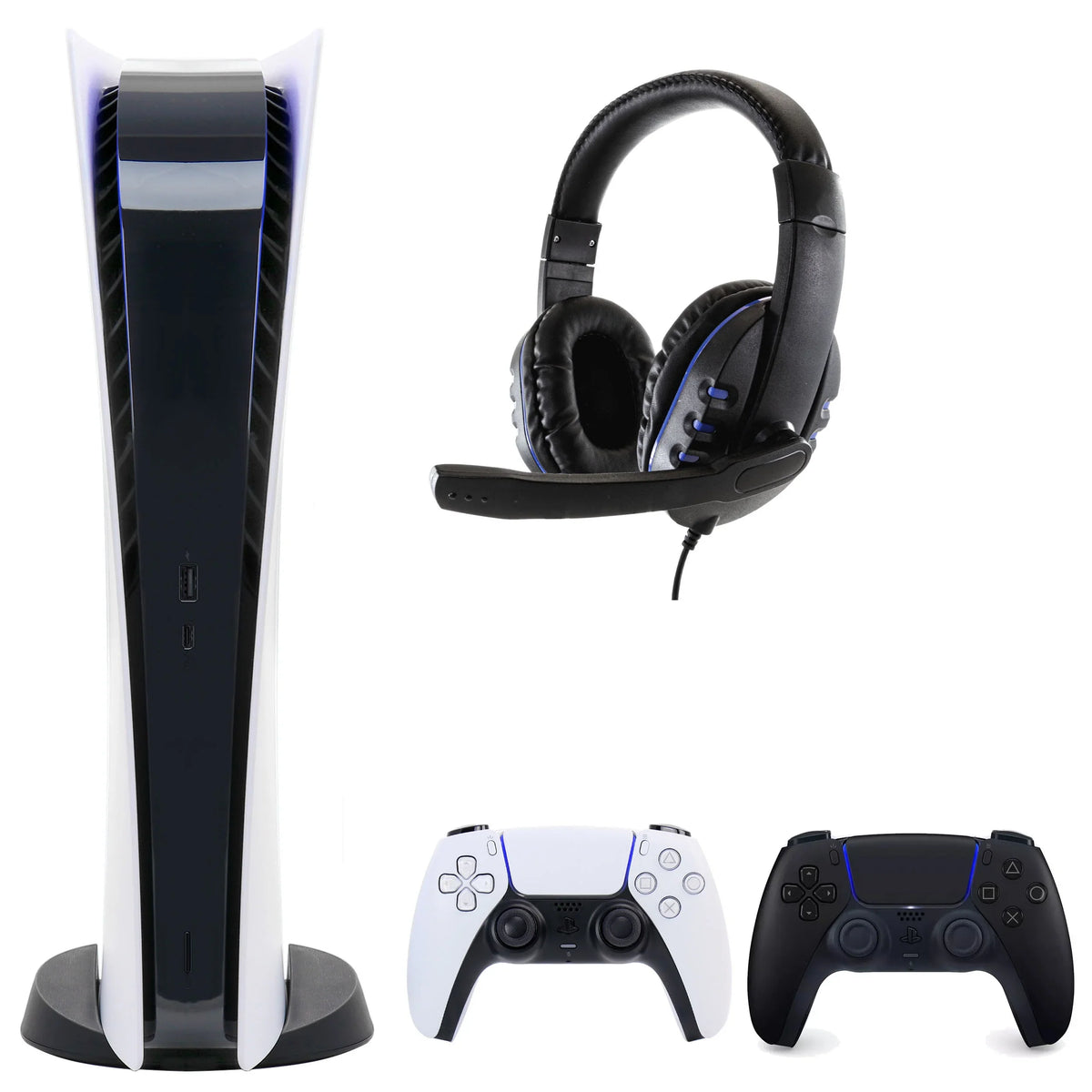 PlayStation 5 Digital Console with Extra Black Dualsense Controller and Universal Headset