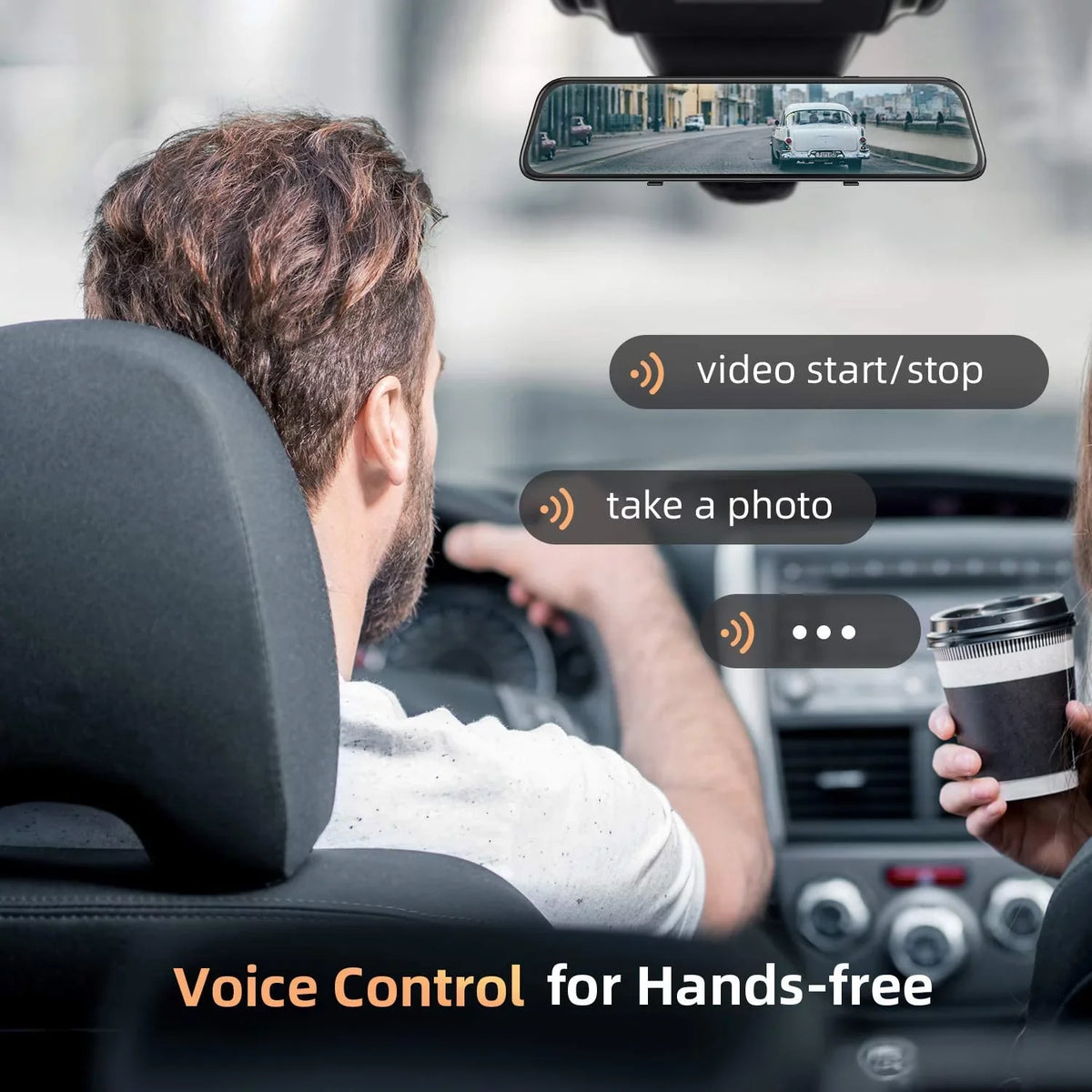 4K 12" Mirror Dash Cam - Vantop H612T Front & Rear View Dual Dash Camera, IPS Touch Display Voice Control Cars Mirror Camera W/Night Vision Parking Monitor