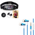 Black Sports Running Workout Waist Bag Belt Case w Blue Earbuds Handsfree Earphones Mic G1N for K7 K10, Aristo, K8, V20, G6, V10, Q6, V30, K30, X Venture, K20 V, G Vista, Premier LTE, Plus