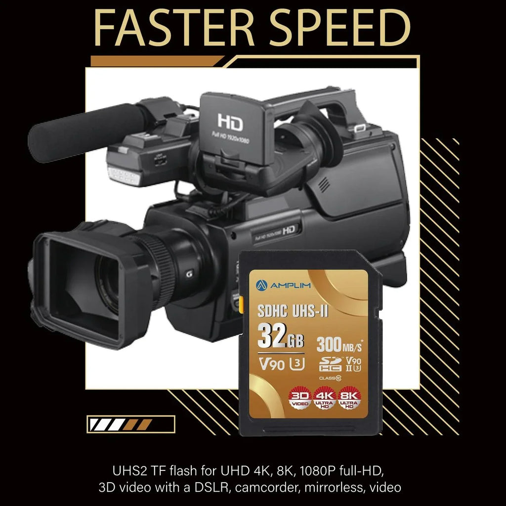 Amplim Extreme High Speed 32GB UHS-II V90 SDXC SD Card for 4K 8K UHD Video Camera Camcorder