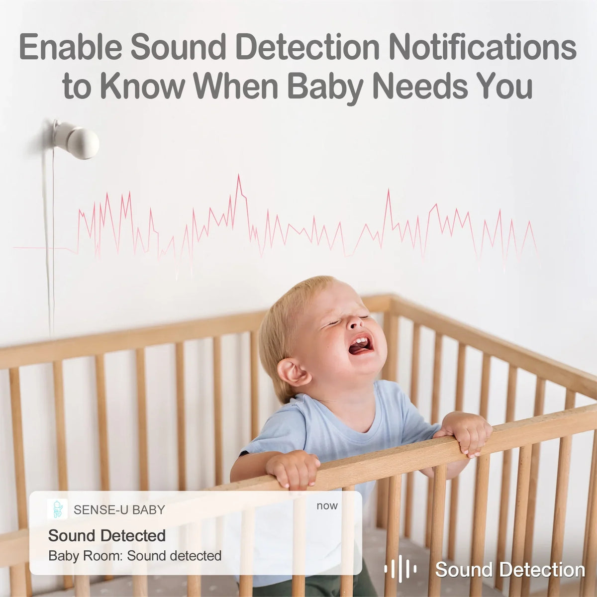 Sense-U Smart 2K Video Baby Monitor(FSA&HSA Eligible) with No Monthly Fee; Pan-Tilt-Zoom; Person/Baby Crying Sound/Motion Detection; 2-Way Talk; Night Vision; Background Audio; Activity Zone
