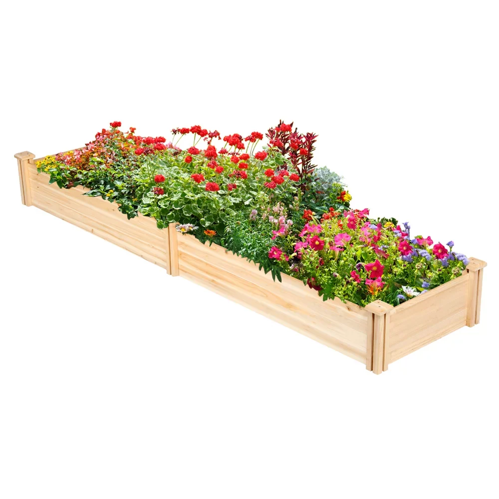 Easyfashion Wooden Raised Garden Bed; 96.7 x 24.6 x 10.6inch (L x W x H);Natural Wood