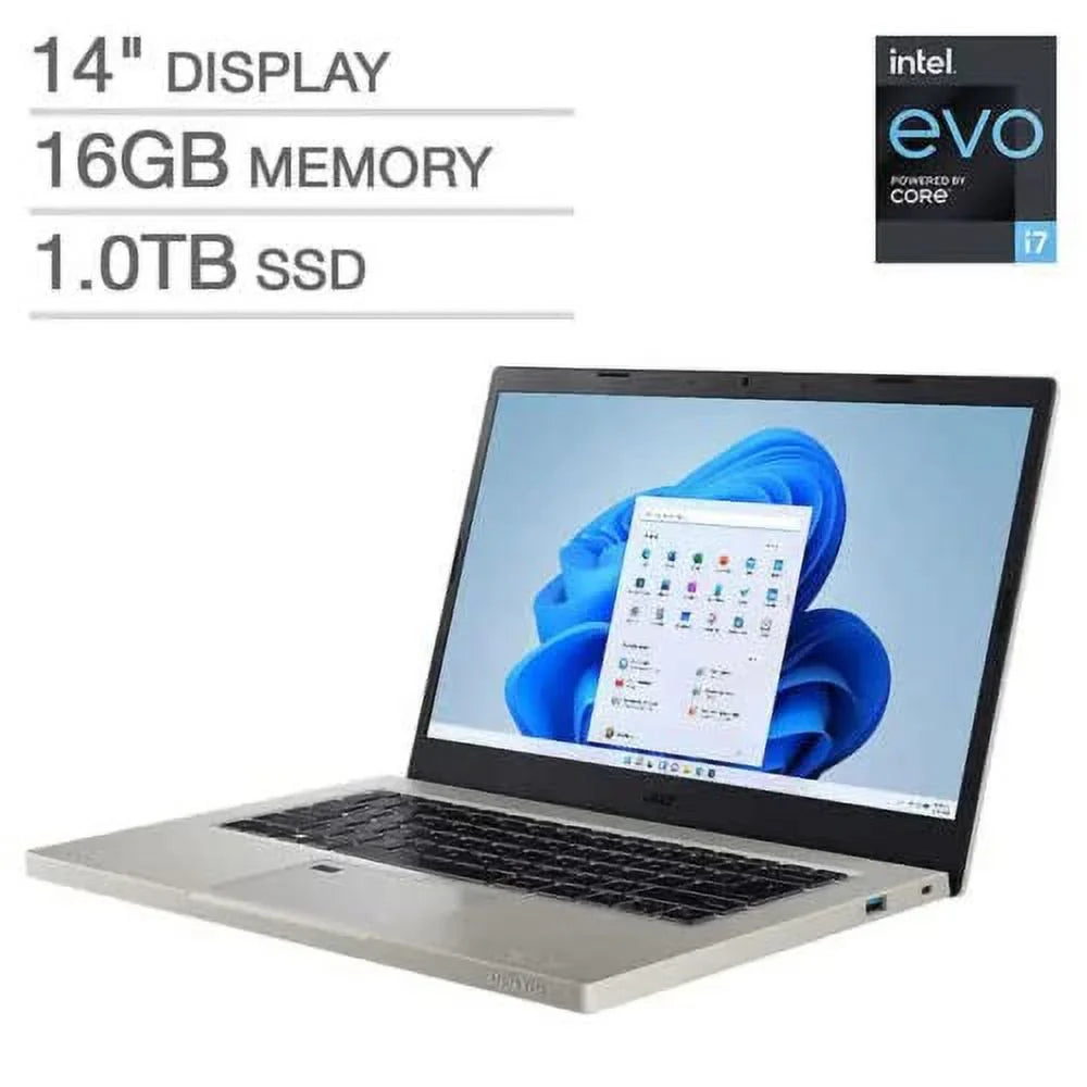 Aspire Vero 14" FHD LED-Backlit Notebook Core i7-1255U EVO 1.70GHz, 16GB RAM 1TB SSD, Windows 11 Home, Backlit Keyboard, Bluetooth, Finger Print Reader, 1080p Webcam, Gray + Accessories