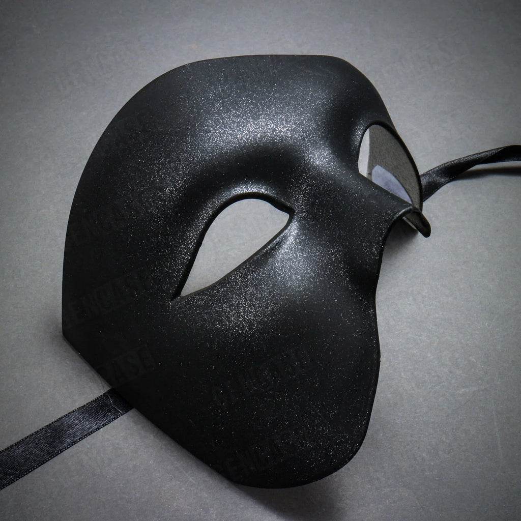 Plain Black Vintage Phantom Masquerade Mask | Half Face Venetian Halloween Costume