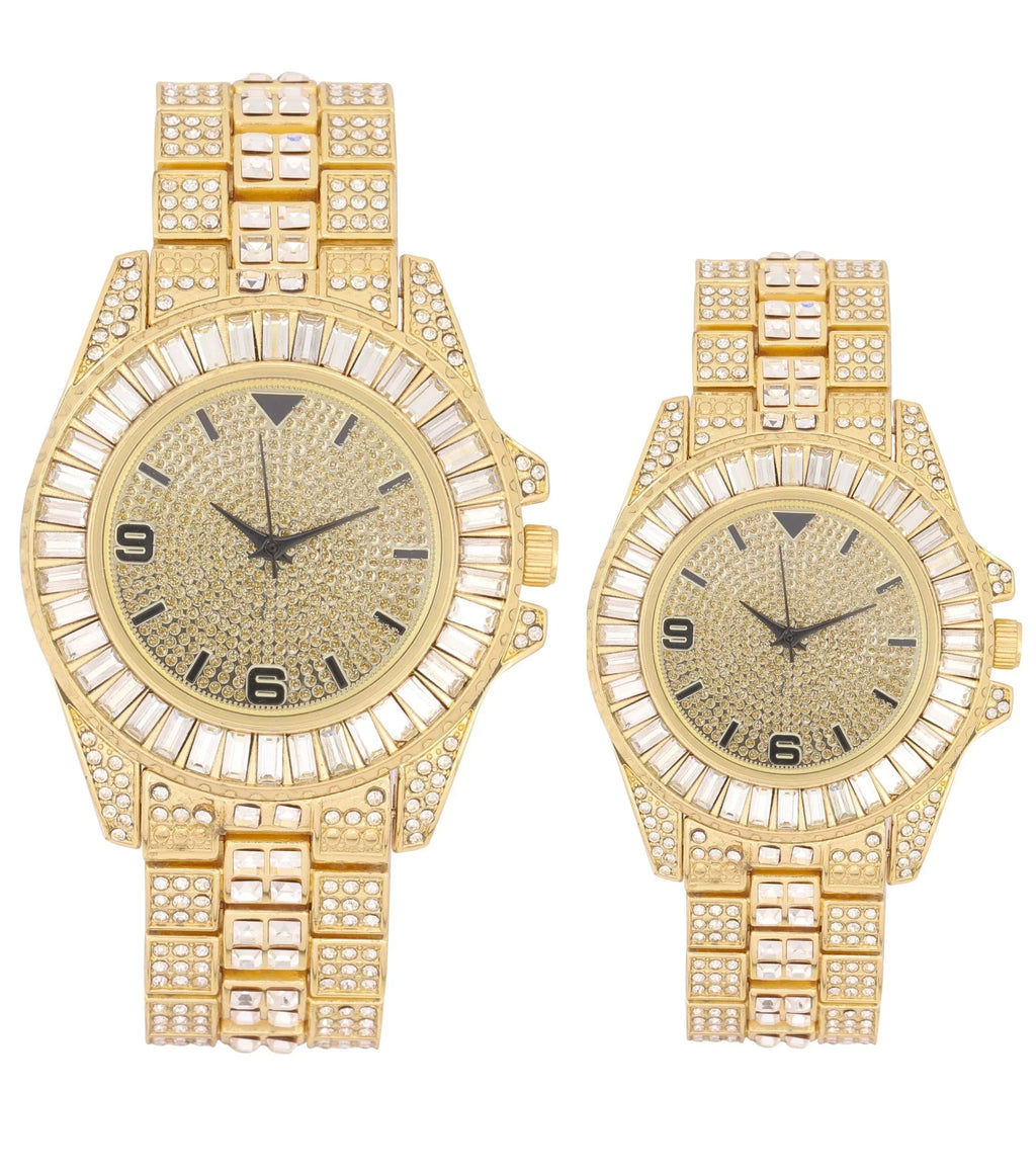 King and Queen Bling'ed Out His and Hers Hip Hop Matching Watch Set - Perfect for Today's Power Couple on Point - ST10327ML His/Hers (ST10372Gold Gold)
