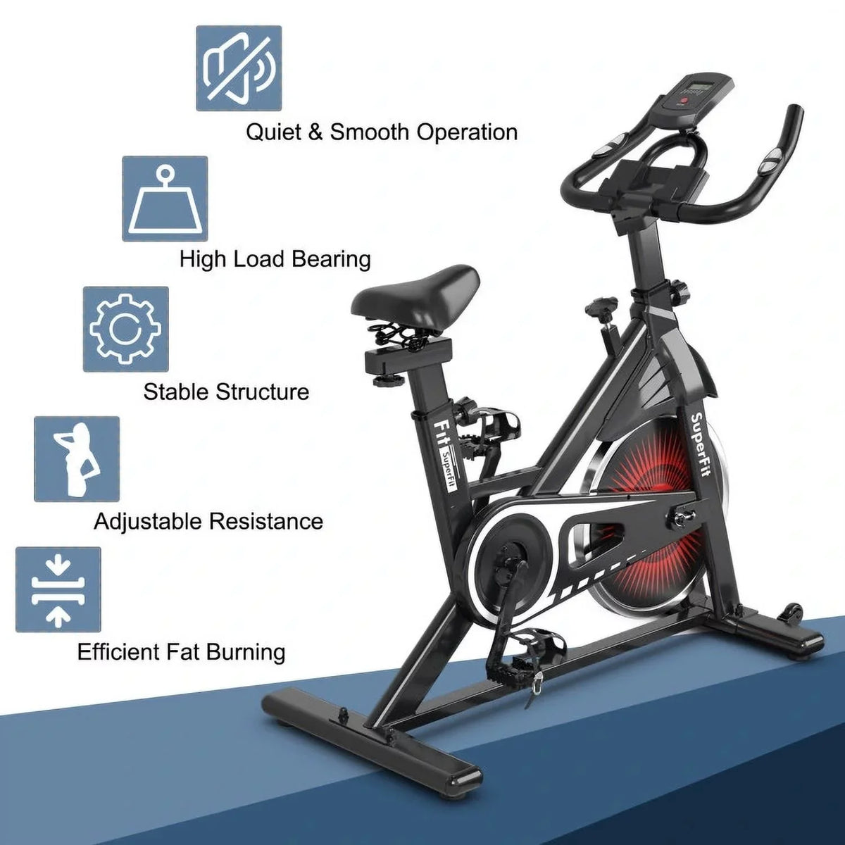 FEIKUQI Exercise Bicycle; Adjustable Resistance Silent Belt Drive; Gym Indoor Stationary Bike; Red