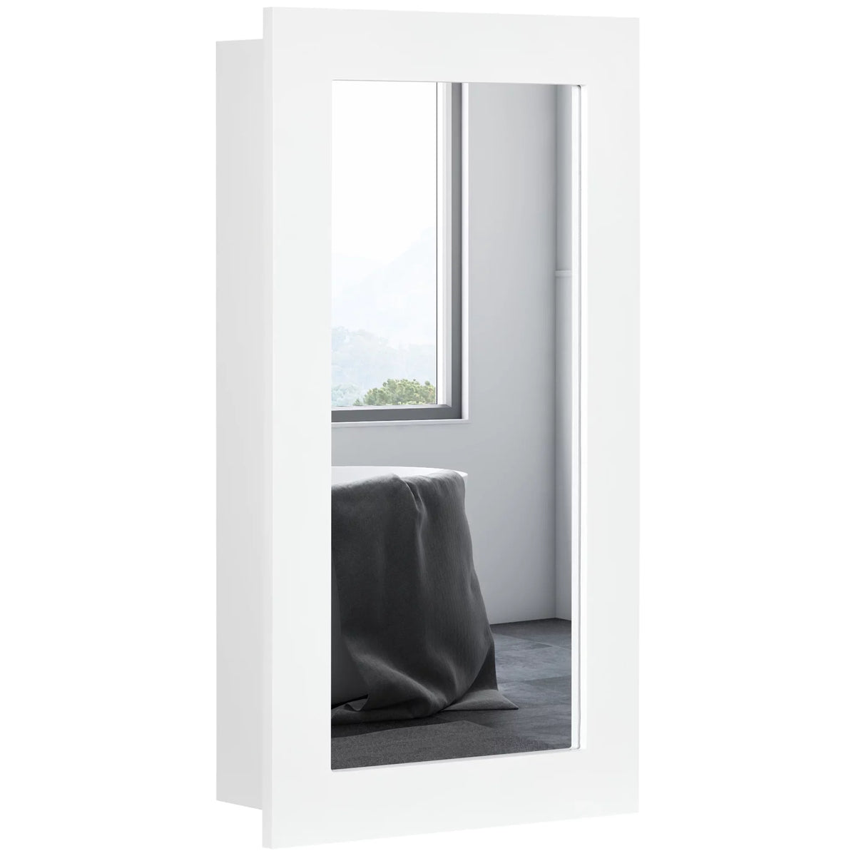 kleankin Bathroom Medicine Cabinet; Wall Mounted Mirror Cabinet; White