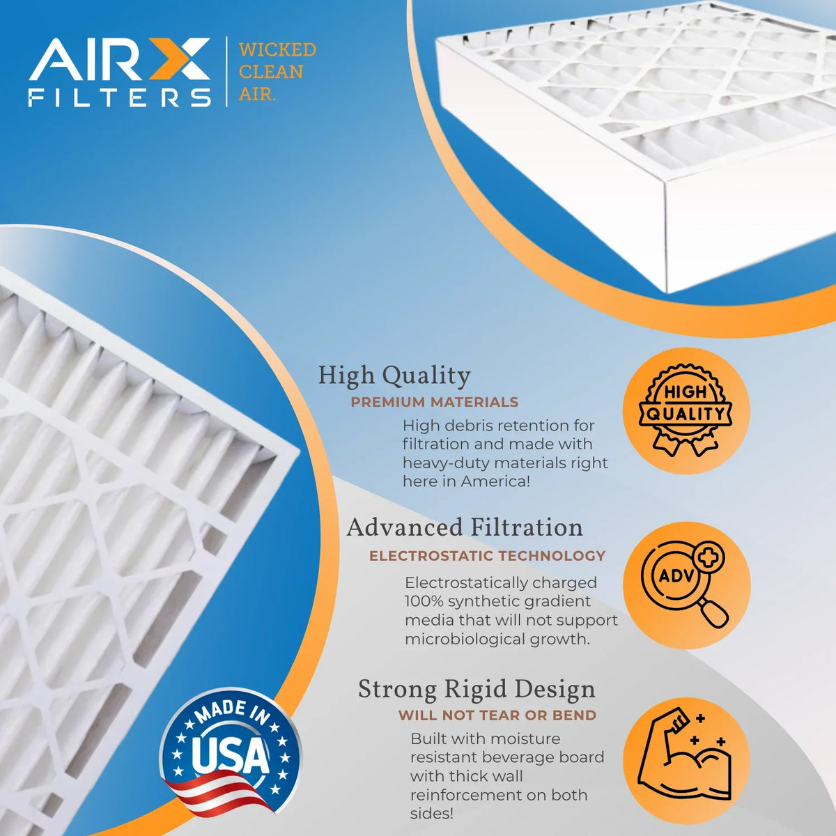 16x25x5 Air Filter MERV 8 Comparable to MPR 700 & FPR 5 Compatible with Honeywell FC100A1029 EXPXXFIL0016 Premium USA Made 16x25x5 Furnace Filter 2 pack by AIRX FILTERS WICKED CLEAN AIR.