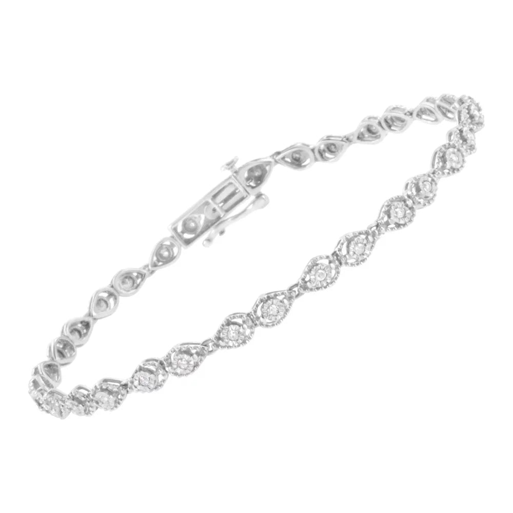 .925 Sterling Silver 1/2 cttw Miracle-Set Diamond Pear Shaped Link Bracelet (I-J Color; I3 Clarity) - 7.25"