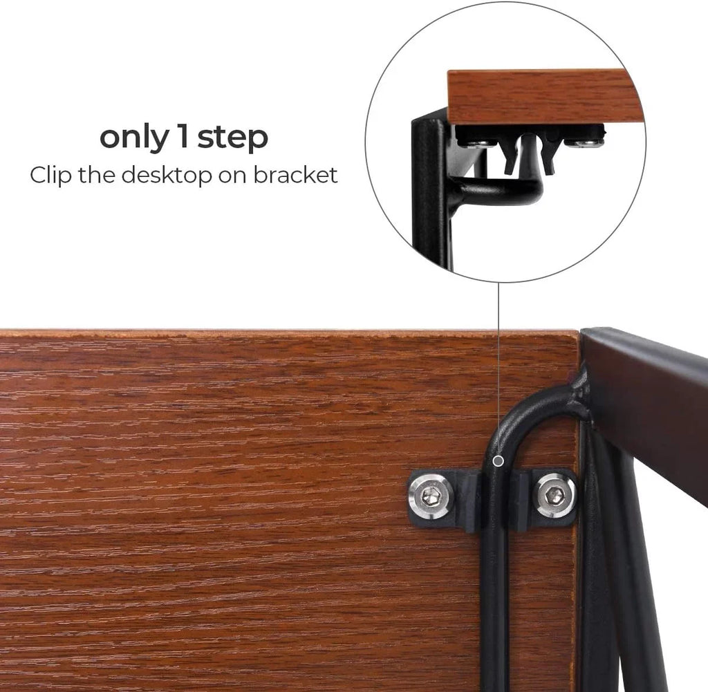Writing Computer Desk Modern Simple Study Desk Industrial Folding Portable computer Table For Home Office Notebook Desk Walnut Brown Desktop Black Frame…
