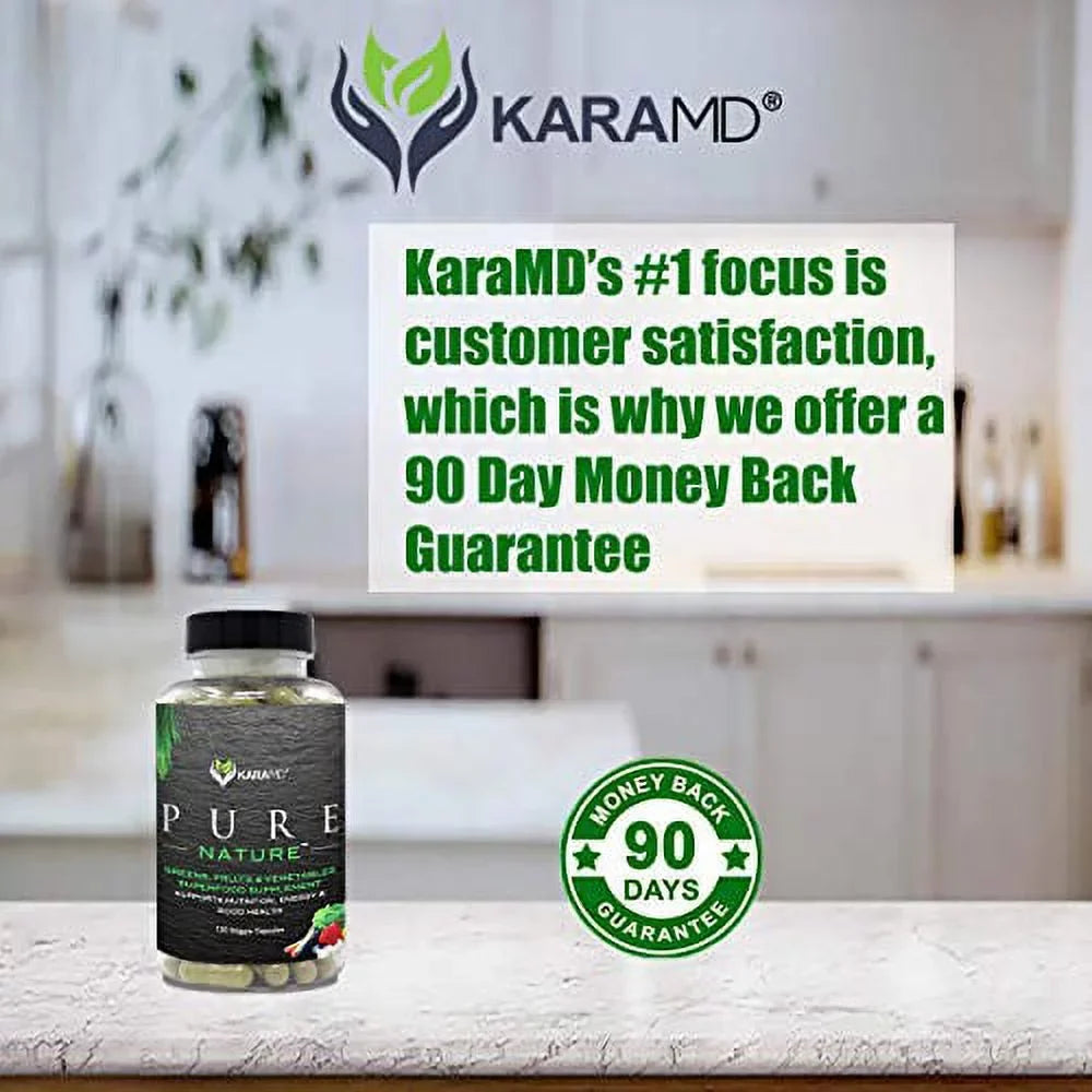 KaraMD Pure Nature | Dr Formulated Greens; Fruit & Vegetable Whole Food Health Supplement | Vitamins; Fiber & Antioxidant Superfood Nutrition | Natural Energy; Digestion & Immunity Boost; 120 Capsules