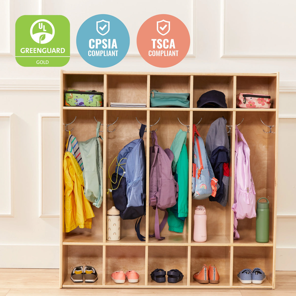 ECR4Kids Streamline 5-Section Coat Locker; Classroom Furniture; Natural