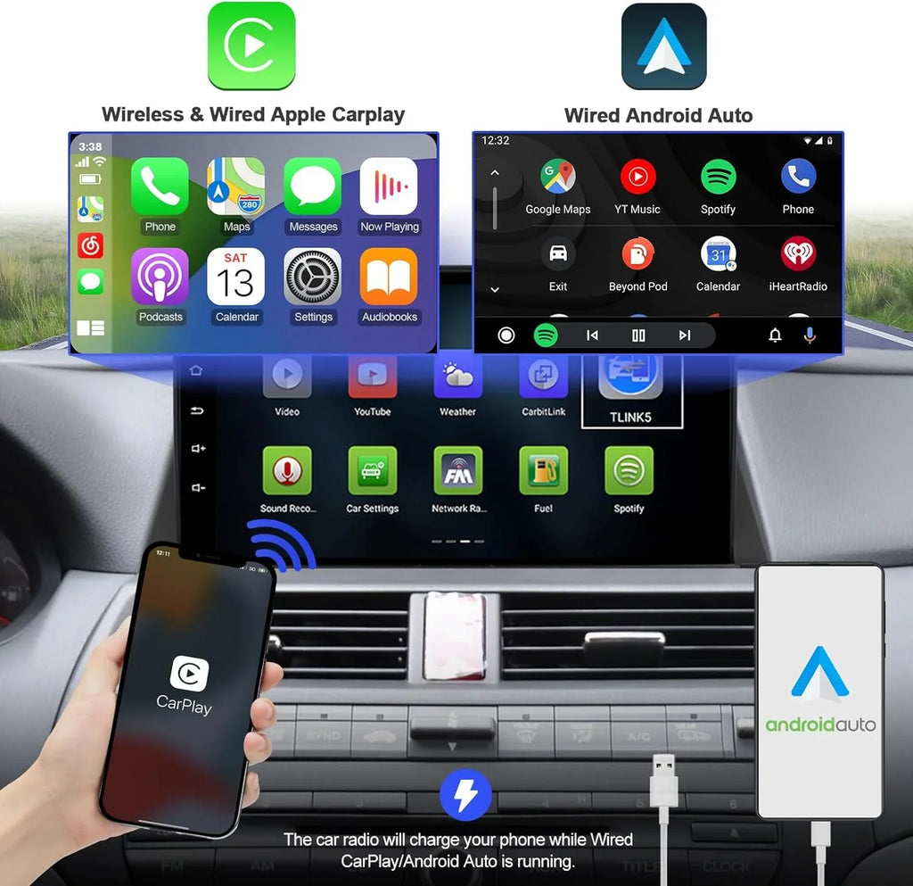 THONZER 2+32G 10.1 inches Android 10 Double Din Car Stereo for Honda Accord 8th 2008 2009 2010 2011 IPS Monitor Display Car Radio with Carplay & Android Auto Support Backup Camera GPS Navi FM BT