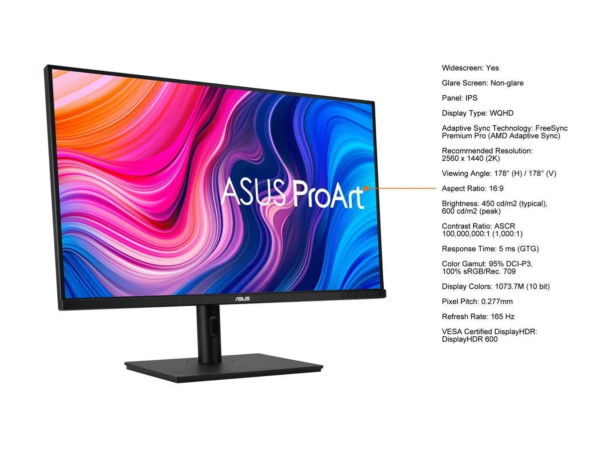 ProArt Display 32" 1440P Monitor (PA328CGV) - QHD (2560 x 1440), IPS, 165Hz, 95% DCI-P3, 100% sRGB/Rec.709, Delta E < 2, Calman Verified, USB-C Power Delivery, DisplayPort, HDMI, USB 3.1 Hub, C-c