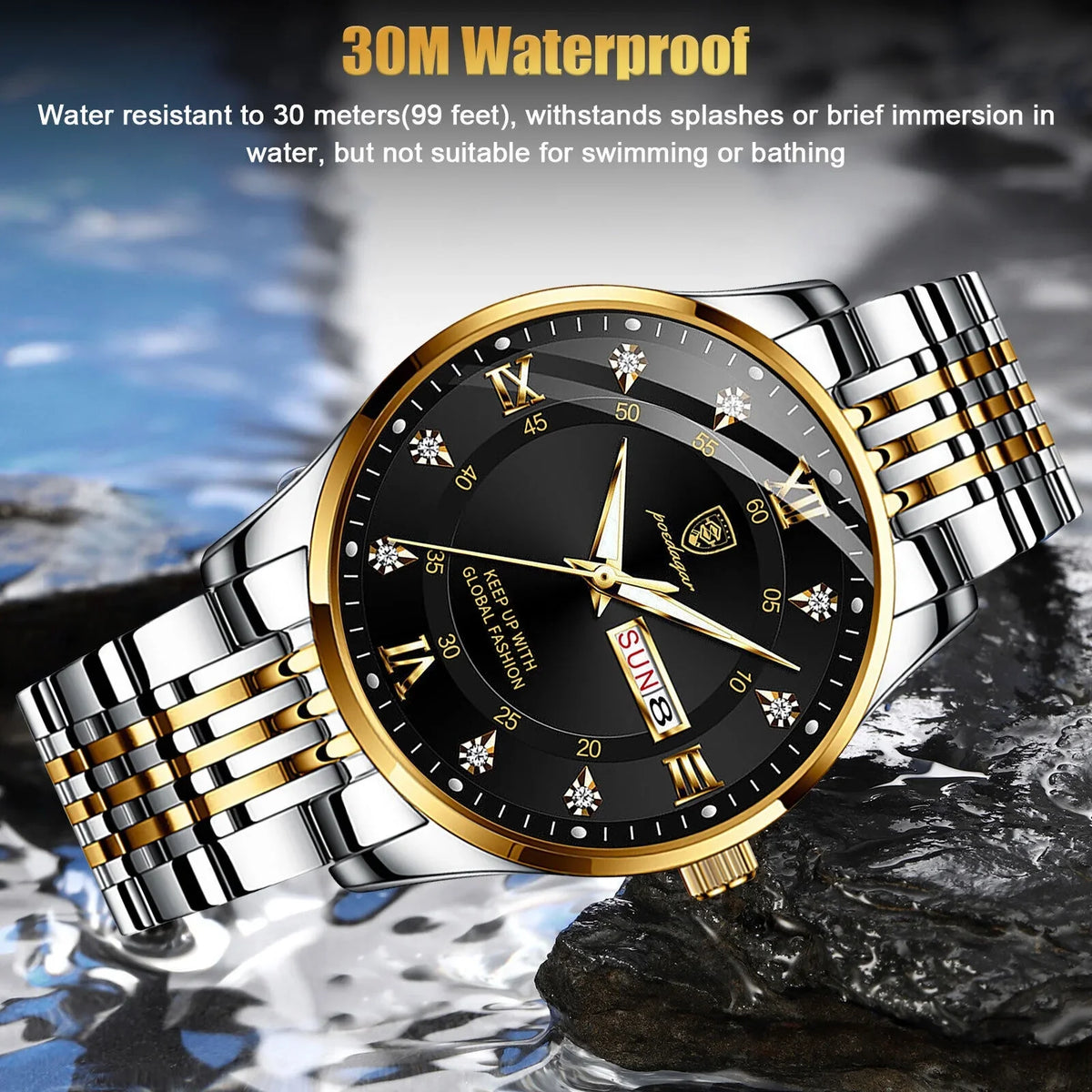 Liquid Men's Watch Classic Relojes De Hombre Stainless Steel Quartz Luminous