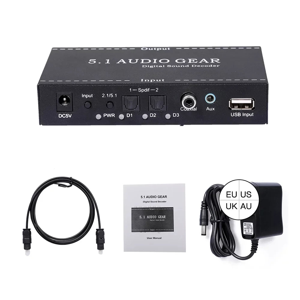 Nebublu NK-A6L 5.1 Audio Gear Digital Sound Decoder; Dolby Digital AC-3 Converter; 3.5mm Audio Output; Home Theater Audio Gear Replacement