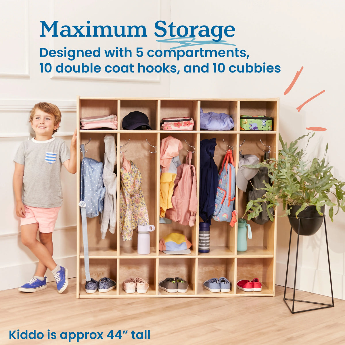 ECR4Kids Streamline 5-Section Coat Locker; Classroom Furniture; Natural