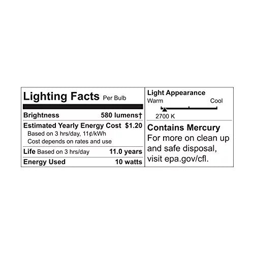 GE Lighting 85382 Energy Smart Spiral CFL 10-Watt (40-watt replacement) 580-Lumen T2 Spiral Light Bulb with Medium Base, 1-Pack