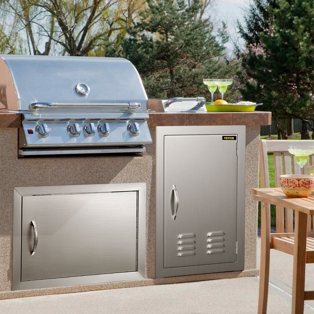 BBQ Access Door 17x24 inch Stainless Steel Single Vertical Island Door with Vents for Storage