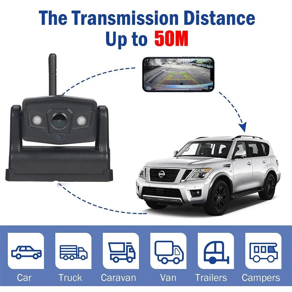 JLLOM Magnetic WiFi Wireless Backup Camera; Front/Rear View Camera 9600mAh Battery